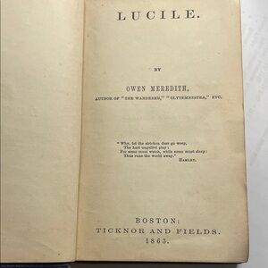 Antique VTG book “Lucile” by Owen Meredith Book. Author’s edition. 1863